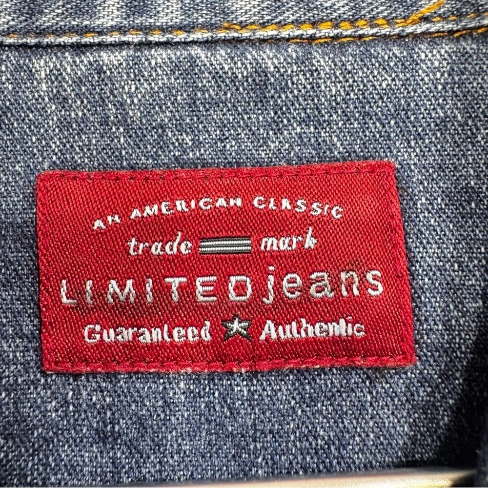 Vintage 90s Y2K The Limited Jeans Denim Trucker Jacket Zip Front 100% Cotton